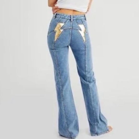 WE THE FREE THUNDERBIRD FLARE JEANS LIGHTNING BOLT FLARES 32 - Picture 6 of 6